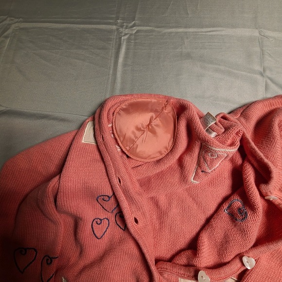 Vintage Pink Cardigan Embroidered Romantic Valentines Heart Buttons Dainty Love - Picture 4 of 9